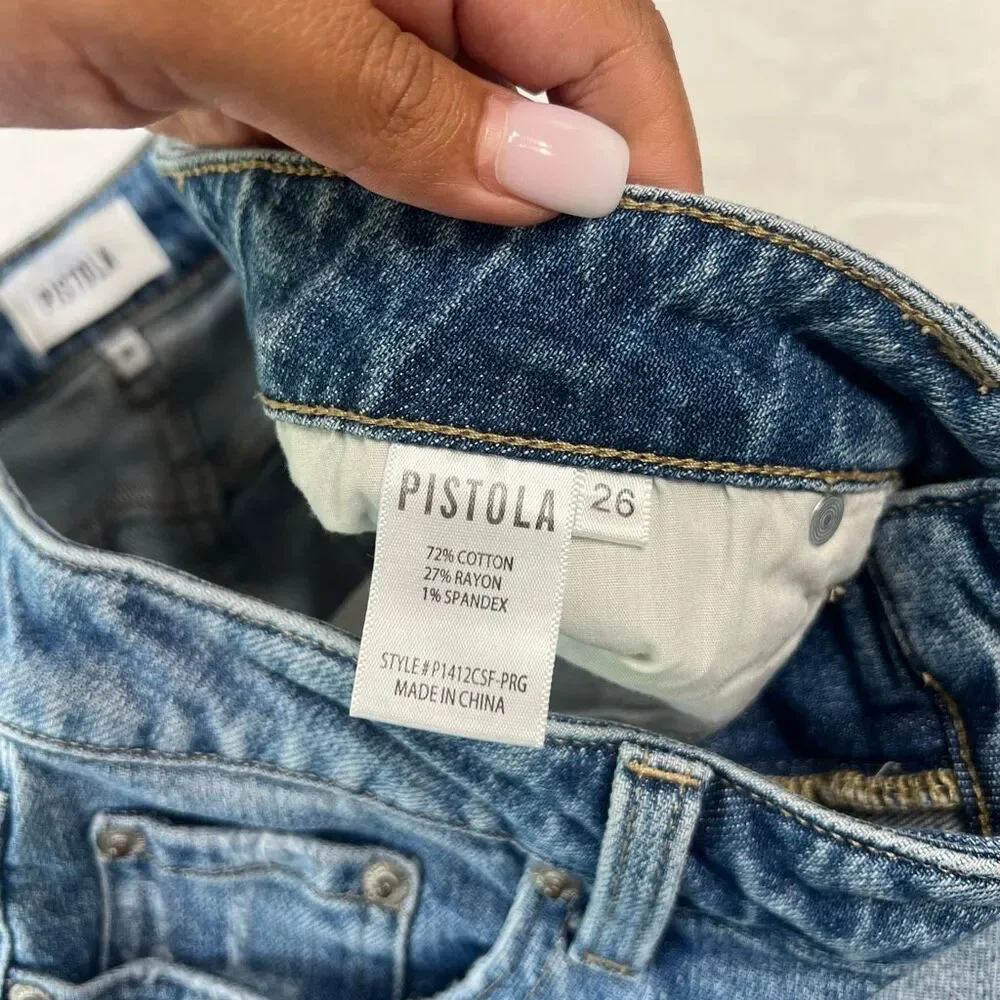Pistola Distressed Mini Denim Skirt 26 Women
